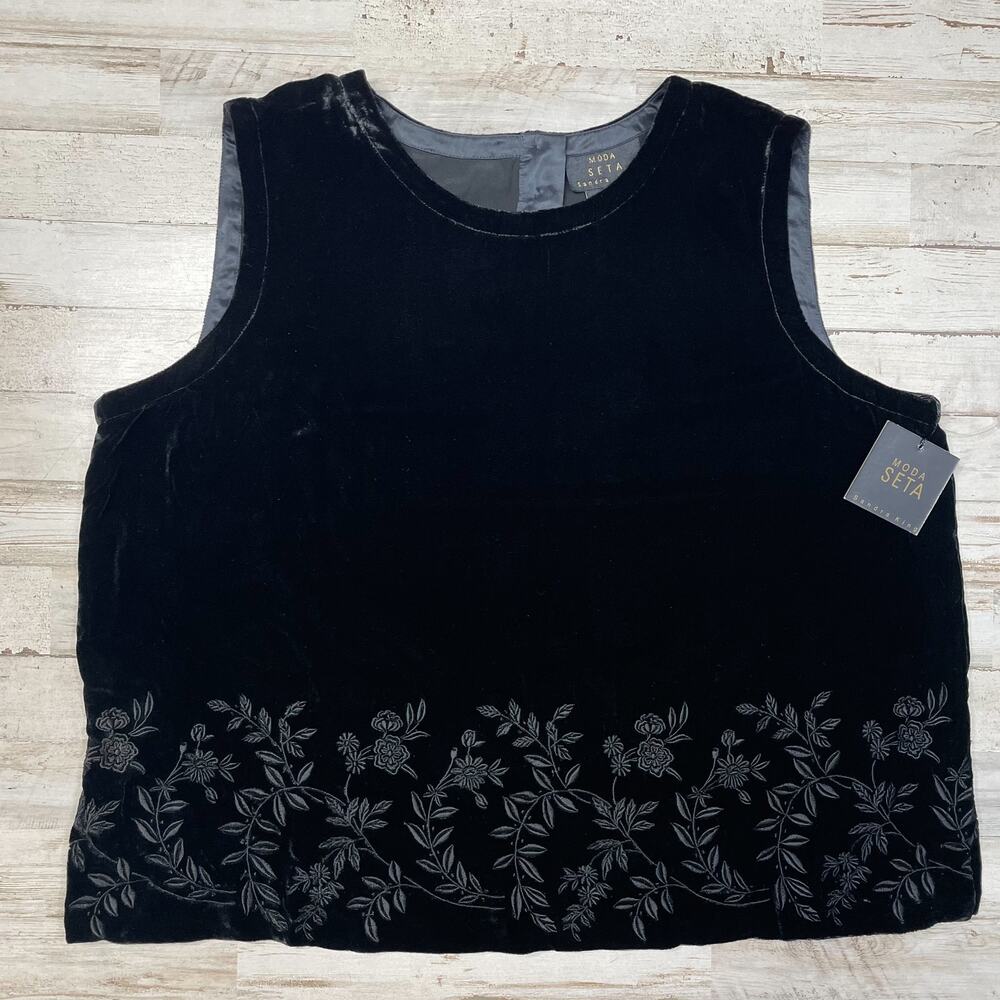 MODA SETA Black Velour Velvet Tank Holiday  Top Shirt Sleeveless  SZ XL C101642